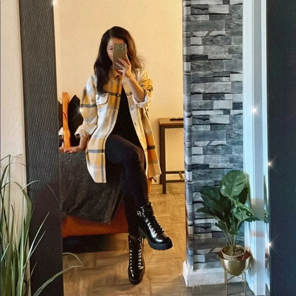 Oversized Mustard Check Shacket - Picture 6 of 6